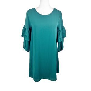 Andree by Unit Dress Women Small Green 3/4 Ruffled Sleeve Relaxed A-Line Casual